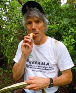 Campbell Plowden eating guaba fruit. Photo by Ines Chichaco/CACE